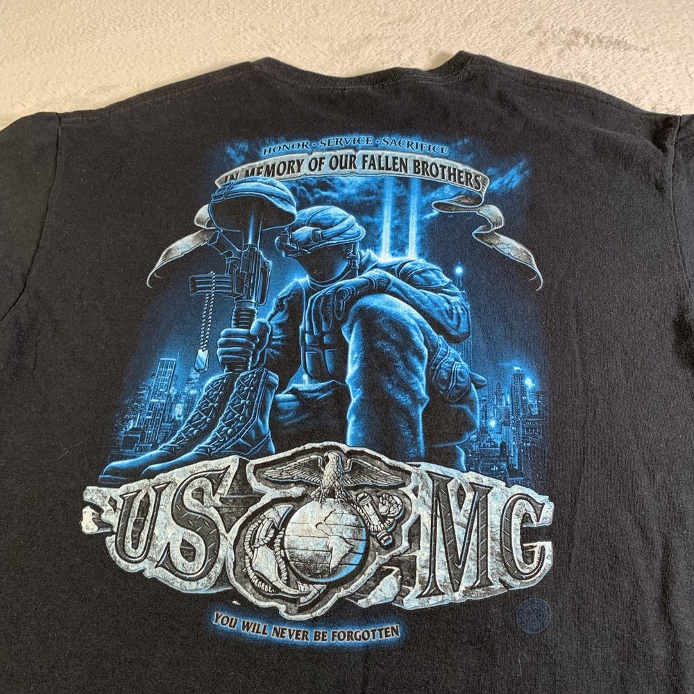 USMC Fallen Brothers Shirt Mens Large Black Memorial Patriotic Tee Short Sleeve‎